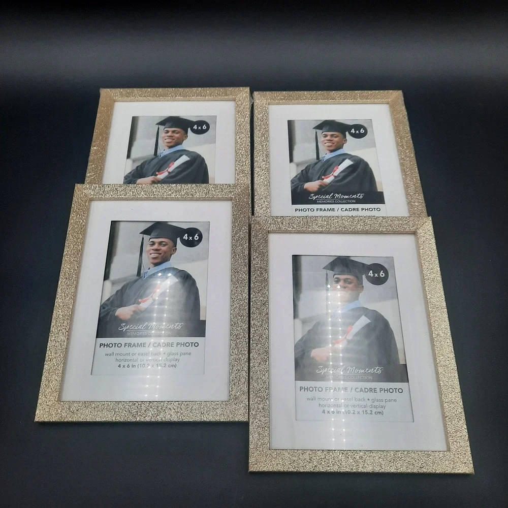 Lot of 4 Gold Glitter‎ Graduation Photo Frames 4x6 Special Moments Collection